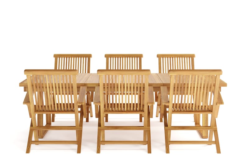 Menorca Stor Matgrupp Utomhus - Rektangulärt utebord med 6 Karmstolar i trä - Teak / Natur - Utemöbler & utemiljö - Utegrupp - Matgrupp utomhus