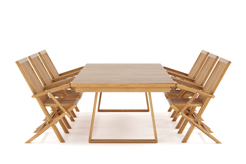 Menorca Stor Matgrupp Utomhus - Rektangulärt utebord med 6 Karmstolar i trä - Trä/natur - Utemöbler & utemiljö - Utegrupp - Matgrupp utomhus