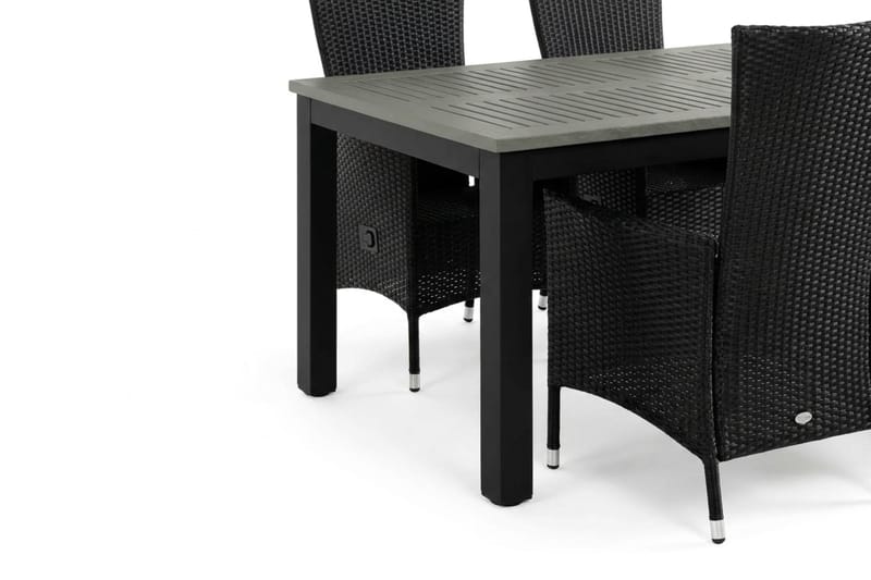 Monaco förlängningsbar matgrupp utomhus inkl. iläggskiva 150-250 cm med 4 Jenny ställbar matstol - Svart/Grå - Utemöbler & utemiljö - Utegrupp - Matgrupp utomhus
