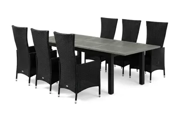 Monaco förlängningsbar matgrupp utomhus inkl. iläggskiva 150-250 cm med 6 Jenny ställbar matstol - Svart/Grå - Utemöbler & utemiljö - Utegrupp - Matgrupp utomhus