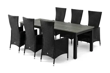 Monaco förlängningsbar matgrupp utomhus inkl. iläggskiva 210-310 cm med 6 Jenny ställbar matstol - Svart/Grå - Utemöbler & utemiljö - Utegrupp - Matgrupp utomhus