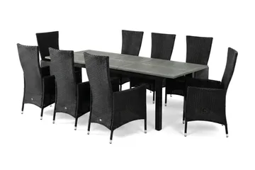 Monaco förlängningsbar matgrupp utomhus inkl. iläggskiva 210-310 cm med 8 Jenny ställbar matstol - Svart/Grå - Utemöbler & utemiljö - Utegrupp - Matgrupp utomhus