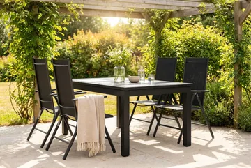 Monaco utomhus matgrupp förlängningsbart 150-250x90 med 4 Maggie positionsstolar - Svart/Grå - Utemöbler & utemiljö - Utegrupp - Matgrupp utomhus