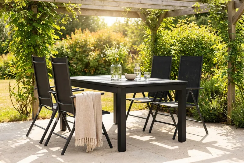 Monaco utomhus matgrupp förlängningsbart 150-250x90 med 4 Maggie positionsstolar - Svart/Grå - Utemöbler & utemiljö - Utegrupp - Matgrupp utomhus