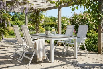 Monaco utomhus matgrupp förlängningsbart 150-250x90 med 4 Monaco Light positionsstolar - Vit/Grå - Utemöbler & utemiljö - Utegrupp - Matgrupp utomhus