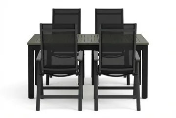Monaco utomhus matgrupp förlängningsbart 150-250x90 med 4 Monaco Light positionsstolar - Svart/Grå - Utemöbler & utemiljö - Utegrupp - Matgrupp utomhus