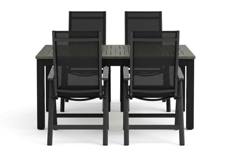 Monaco utomhus matgrupp förlängningsbart 150-250x90 med 4 Monaco Light positionsstolar - Svart/Grå - Utemöbler & utemiljö - Utegrupp - Matgrupp utomhus