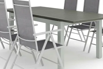 Monaco utomhus matgrupp förlängningsbart 150-250x90 med 6 Maggie positionsstolar - Vit/Grå - Utemöbler & utemiljö - Utegrupp - Matgrupp utomhus