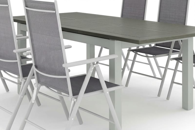 Monaco utomhus matgrupp förlängningsbart 150-250x90 med 6 Maggie positionsstolar - Vit/Grå - Utemöbler & utemiljö - Utegrupp - Matgrupp utomhus