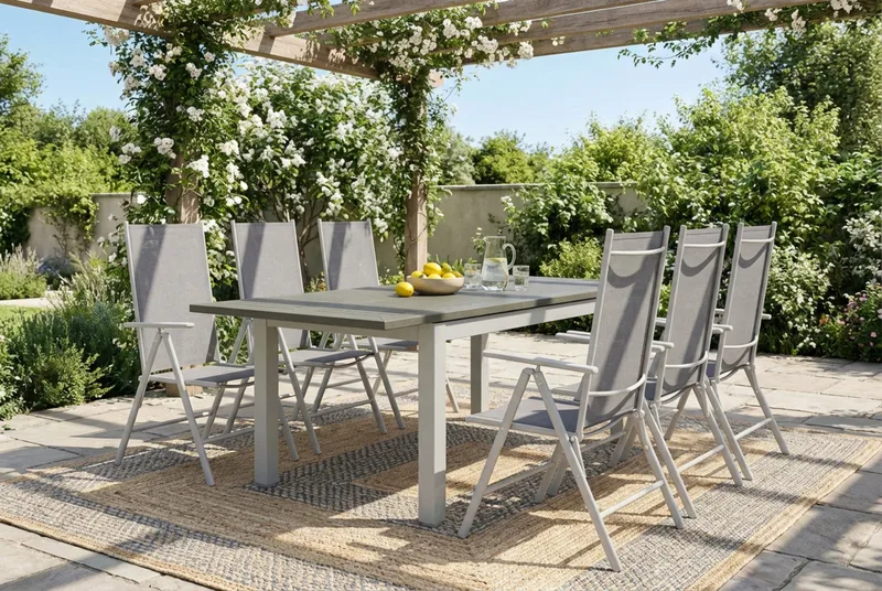 Monaco utomhus matgrupp förlängningsbart 150-250x90 med 6 Maggie positionsstolar - Vit/Grå - Utemöbler & utemiljö - Utegrupp - Matgrupp utomhus