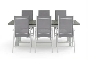 Monaco utomhus matgrupp förlängningsbart 150-250x90 med 6 Maggie positionsstolar - Vit/Grå - Utemöbler & utemiljö - Utegrupp - Matgrupp utomhus