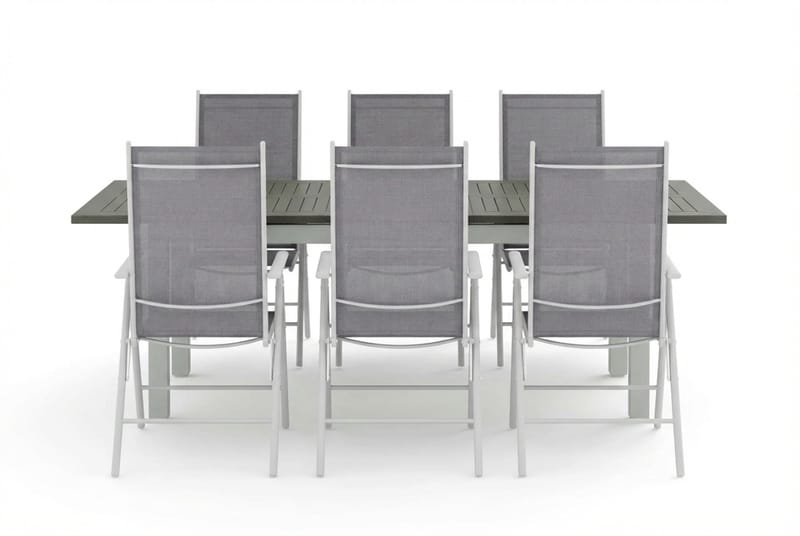 Monaco utomhus matgrupp förlängningsbart 150-250x90 med 6 Maggie positionsstolar - Vit/Grå - Utemöbler & utemiljö - Utegrupp - Matgrupp utomhus