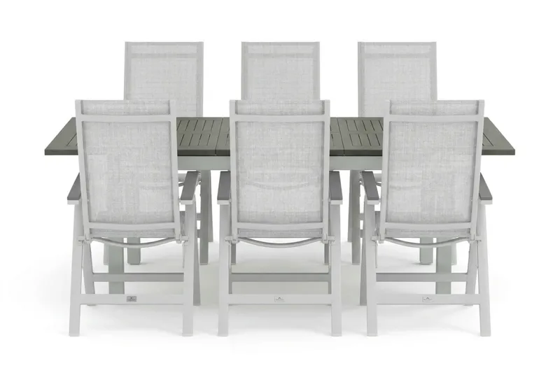 Monaco utomhus matgrupp förlängningsbart 150-250x90 med 6 Monaco Light positionsstolar - Vit/Grå - Utemöbler & utemiljö - Utegrupp - Matgrupp utomhus