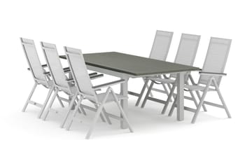 Monaco utomhus matgrupp förlängningsbart 150-250x90 med 6 Monaco Light positionsstolar - Vit/Grå - Utemöbler & utemiljö - Utegrupp - Matgrupp utomhus