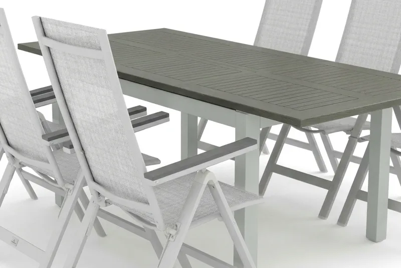 Monaco utomhus matgrupp förlängningsbart 150-250x90 med 6 Monaco Light positionsstolar - Vit/Grå - Utemöbler & utemiljö - Utegrupp - Matgrupp utomhus