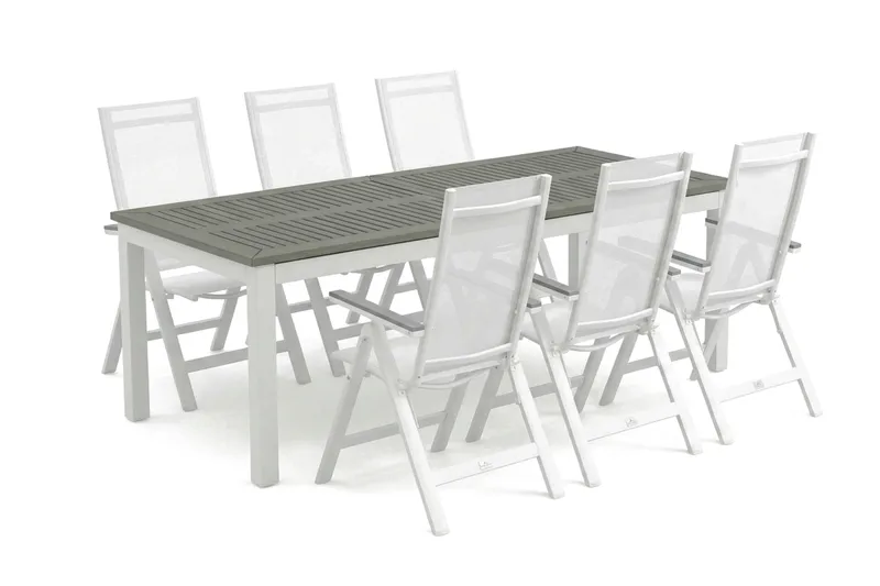 Monaco utomhus matgrupp förlängningsbart 210/310x90 med 6 Monaco Light positionsstolar - Vit/Grå - Utemöbler & utemiljö - Utegrupp - Matgrupp utomhus