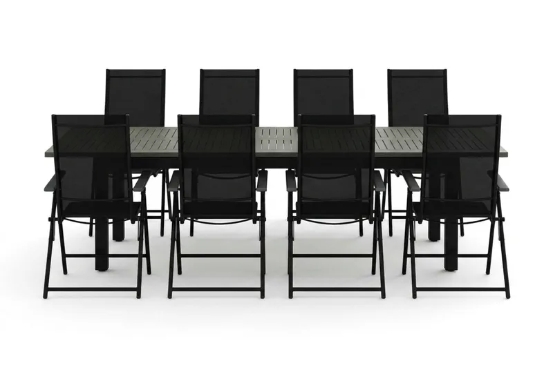 Monaco utomhus matgrupp förlängningsbart 210/310x90 med 8 Sanna positionsstolar - Svart/Grå - Utemöbler & utemiljö - Utegrupp - Matgrupp utomhus