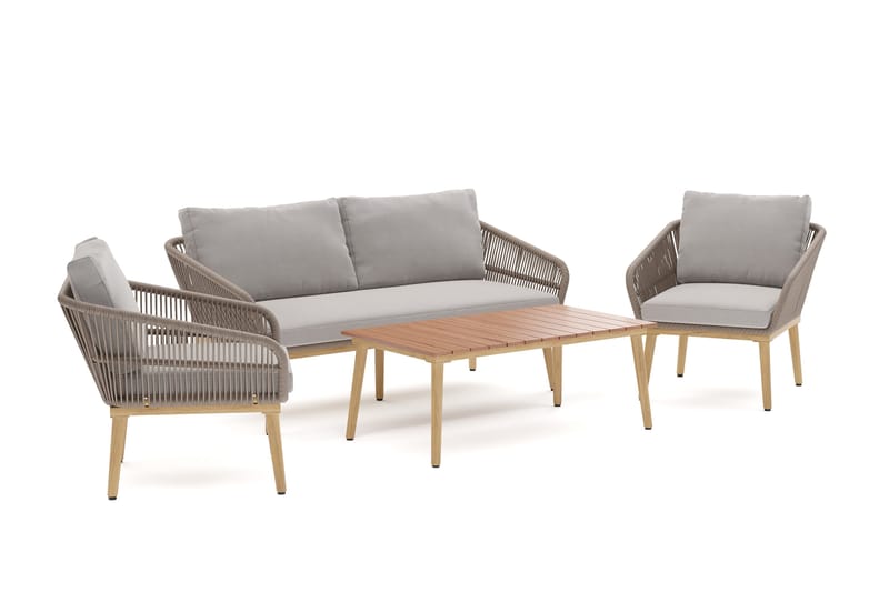 Morrocco 4-sits Soffgrupp utomhus med grå dynor och soffbord med trä utseende - Brun - Utemöbler & utemiljö - Utegrupp - Soffgrupp utomhus