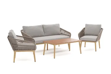 Morrocco 4-sits Soffgrupp utomhus med grå dynor och soffbord med trä utseende - Brun - Utemöbler & utemiljö - Utegrupp - Soffgrupp utomhus