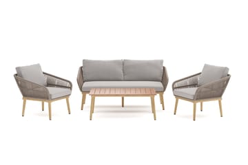 Morrocco 4-sits Soffgrupp utomhus med grå dynor och soffbord med trä utseende - Brun - Utemöbler & utemiljö - Utegrupp - Soffgrupp utomhus