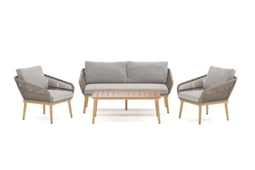 Morrocco 4-sits Soffgrupp utomhus med grå dynor och soffbord med trä utseende - Brun - Utemöbler & utemiljö - Utegrupp - Soffgrupp utomhus