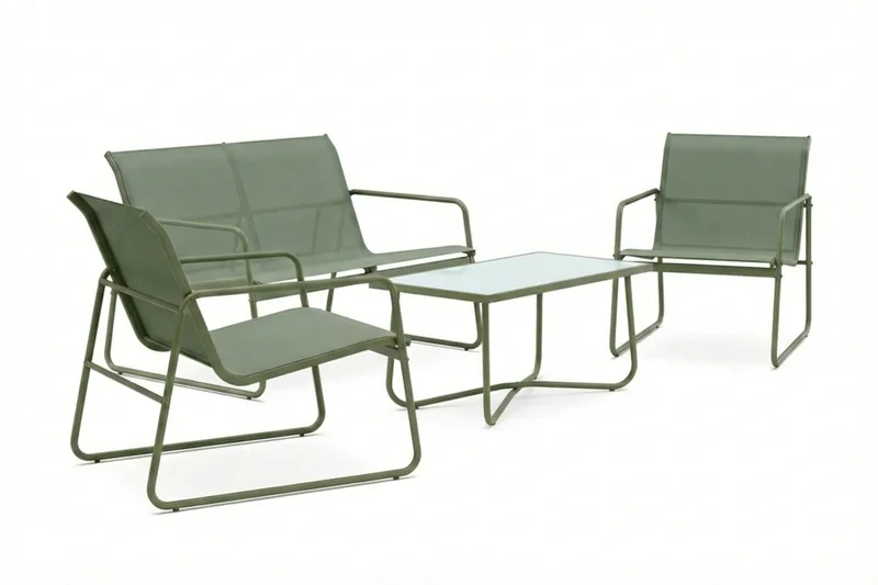 Pelanda Loungegrupp  - Soffa och 2 fåtöljer i stål soffbord med frostad glasskiva - Grön - Utemöbler & utemiljö - Utegrupp - Soffgrupp utomhus