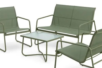 Pelanda Loungegrupp  - Soffa och 2 fåtöljer i stål soffbord med frostad glasskiva - Grön - Utemöbler & utemiljö - Utegrupp - Soffgrupp utomhus