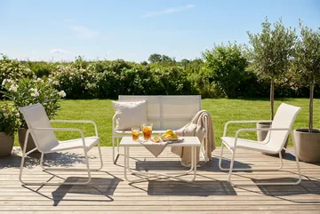 Pelanda Loungegrupp  - Soffa och 2 fåtöljer i stål soffbord med frostad glasskiva - Ljusbeige - Utemöbler & utemiljö - Utegrupp - Soffgrupp utomhus