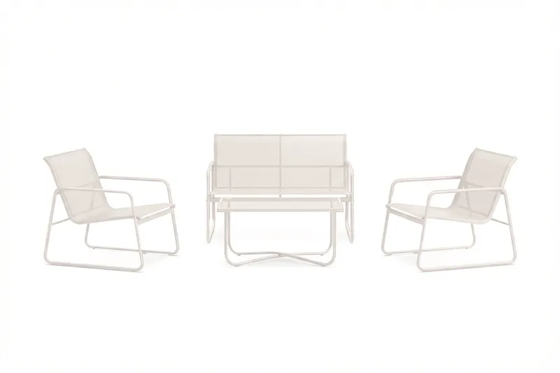 Pelanda Loungegrupp  - Soffa och 2 fåtöljer i stål soffbord med frostad glasskiva - Ljusbeige - Utemöbler & utemiljö - Utegrupp - Soffgrupp utomhus