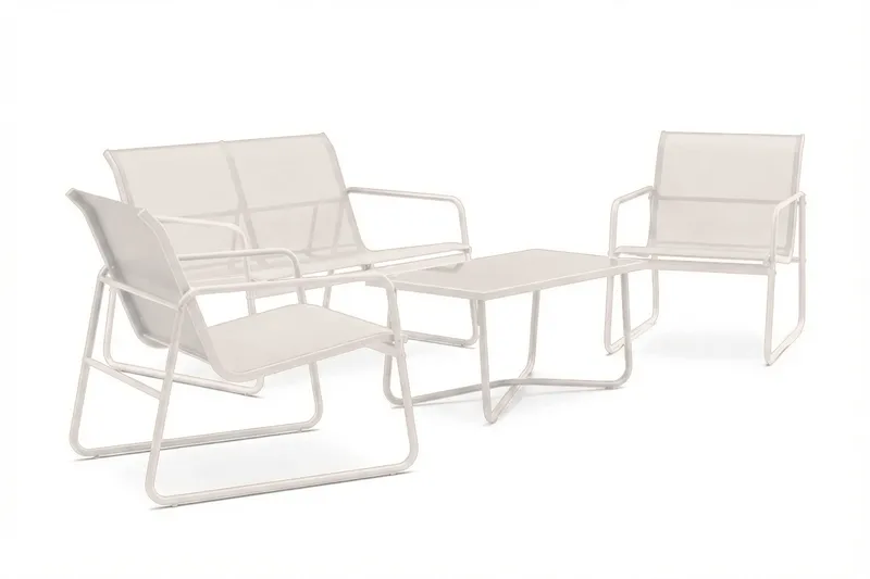 Pelanda Loungegrupp  - Soffa och 2 fåtöljer i stål soffbord med frostad glasskiva - Ljusbeige - Utemöbler & utemiljö - Utegrupp - Soffgrupp utomhus