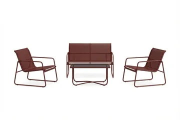 Pelanda Loungegrupp  - Soffa och 2 fåtöljer i stål soffbord med frostad glasskiva - Röd - Utemöbler & utemiljö - Utegrupp - Soffgrupp utomhus