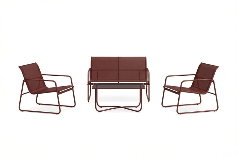 Pelanda Loungegrupp  - Soffa och 2 fåtöljer i stål soffbord med frostad glasskiva - Röd - Utemöbler & utemiljö - Utegrupp - Soffgrupp utomhus