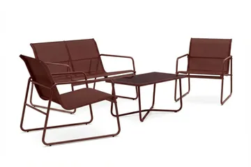 Pelanda Loungegrupp  - Soffa och 2 fåtöljer i stål soffbord med frostad glasskiva - Röd - Utemöbler & utemiljö - Utegrupp - Soffgrupp utomhus