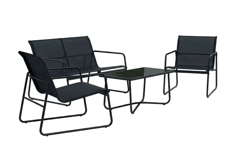 Pelanda Loungegrupp  - Soffa och 2 fåtöljer i stål soffbord med frostad glasskiva - Svart - Utemöbler & utemiljö - Utegrupp - Soffgrupp utomhus
