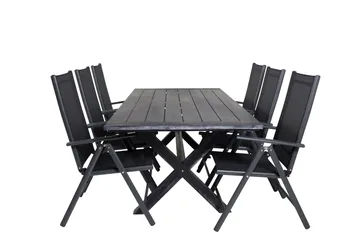 Rives Matgrupp Utomhus 200cm + 6 Break Positionsstolar - Svart/Grå - Utemöbler & utemiljö - Utegrupp - Matgrupp utomhus