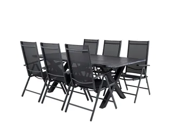 Rives Matgrupp Utomhus 200cm + 6 Break Positionsstolar - Svart/Grå - Utemöbler & utemiljö - Utegrupp - Matgrupp utomhus