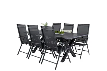 Rives Matgrupp Utomhus 200cm + 6 Break Positionsstolar - Svart/Grå - Utemöbler & utemiljö - Utegrupp - Matgrupp utomhus
