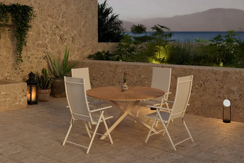 Runt matbord Mexico 140 cm Utomhus med 4 Levanzo Karmstol