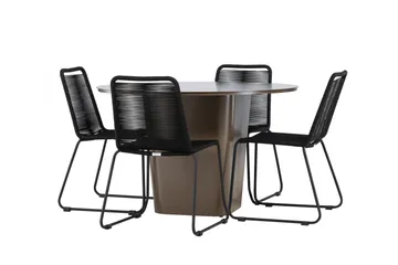 Santa Fe Matgrupp Utomhus Rund 120 cm + 4 st Linero Matstolar Svart/Brun - Utemöbler & utemiljö - Utegrupp - Matgrupp utomhus