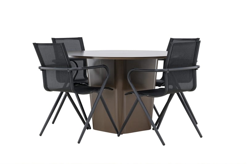 Santa Matgrupp Utomhus 120 cm Rund med 4 Alina Utestolar - Brun - Utemöbler & utemiljö - Utegrupp - Matgrupp utomhus