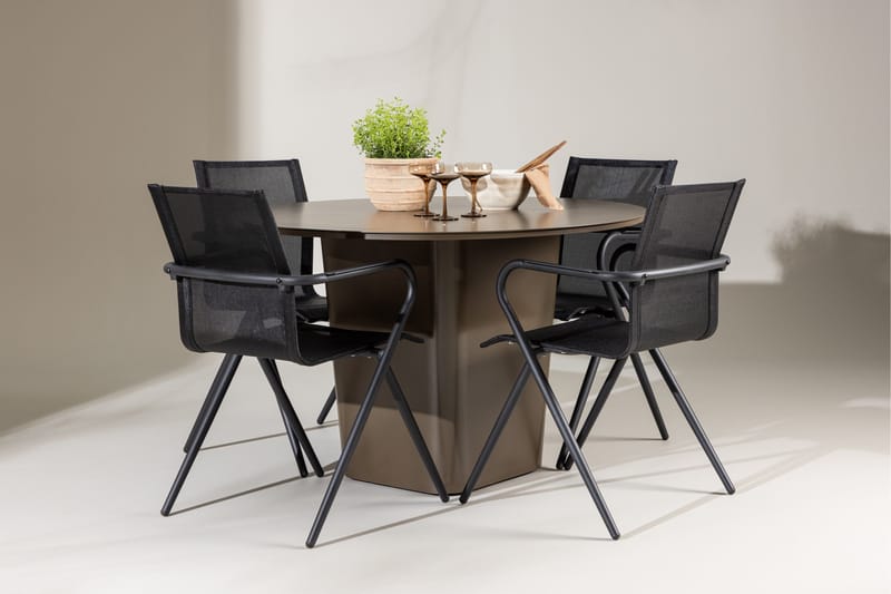 Santa Matgrupp Utomhus 120 cm Rund med 4 Alina Utestolar - Brun - Utemöbler & utemiljö - Utegrupp - Matgrupp utomhus