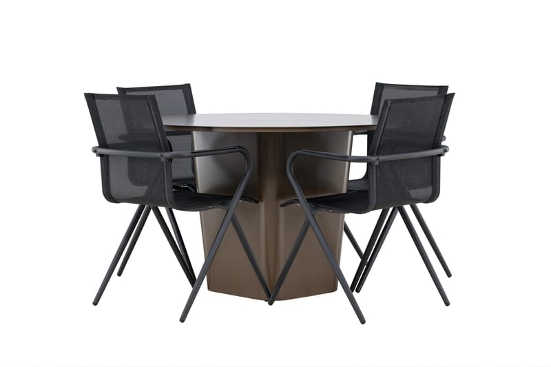 Santa Matgrupp Utomhus 120 cm Rund med 4 Alina Utestolar - Brun - Utemöbler & utemiljö - Utegrupp - Matgrupp utomhus