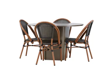 Santa Matgrupp Utomhus 120 cm Rund med 4 Guarda Utestolar - Brun - Utemöbler & utemiljö - Utegrupp - Matgrupp utomhus