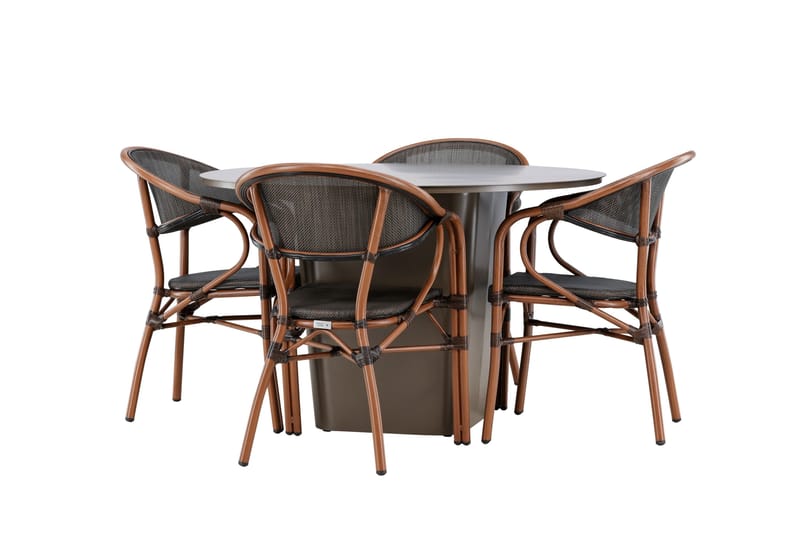 Santa Matgrupp Utomhus 120 cm Rund med 4 Vila Real Utestolar - Brun - Utemöbler & utemiljö - Utegrupp - Matgrupp utomhus