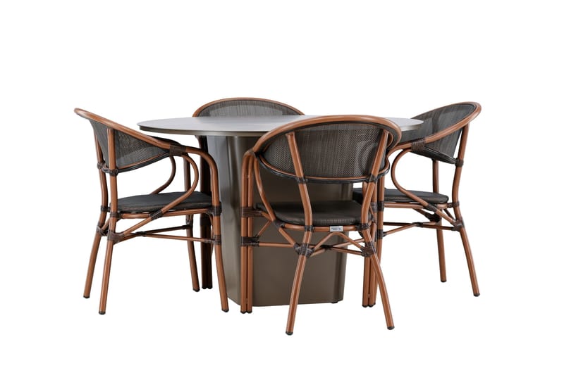 Santa Matgrupp Utomhus 120 cm Rund med 4 Vila Real Utestolar - Brun - Utemöbler & utemiljö - Utegrupp - Matgrupp utomhus