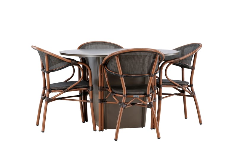 Santa Matgrupp Utomhus 120 cm Rund med 4 Vila Real Utestolar - Brun - Utemöbler & utemiljö - Utegrupp - Matgrupp utomhus