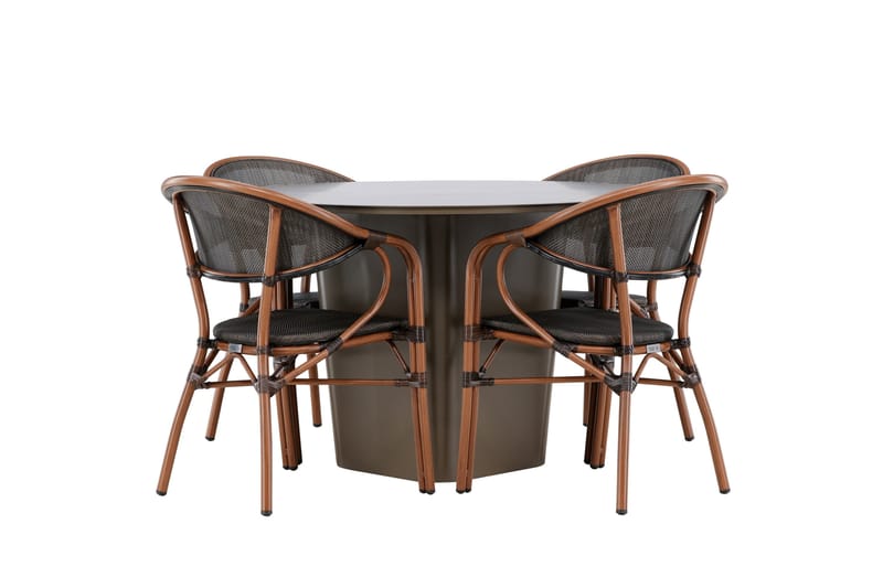 Santa Matgrupp Utomhus 120 cm Rund med 4 Vila Real Utestolar, Brun