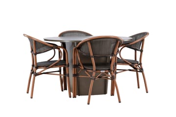 Santa Matgrupp Utomhus 120 cm Rund med 4 Vila Real Utestolar - Brun - Utemöbler & utemiljö - Utegrupp - Matgrupp utomhus