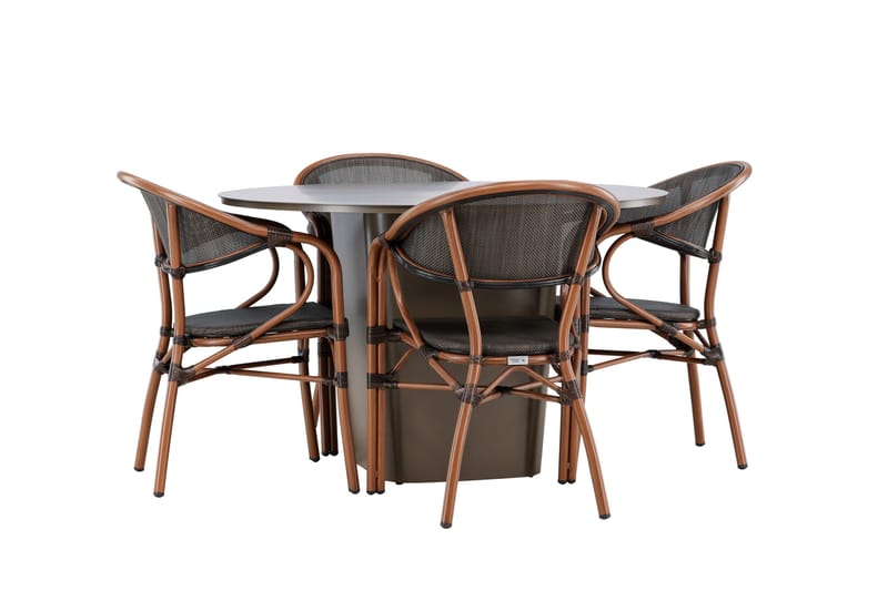 Santa Matgrupp Utomhus 120 cm Rund med 4 Vila Real Utestolar - Brun - Utemöbler & utemiljö - Utegrupp - Matgrupp utomhus