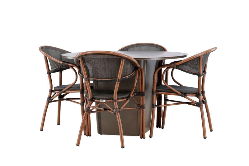 Santa Matgrupp Utomhus 120 cm Rund med 4 Vila Real Utestolar - Brun - Utemöbler & utemiljö - Utegrupp - Matgrupp utomhus
